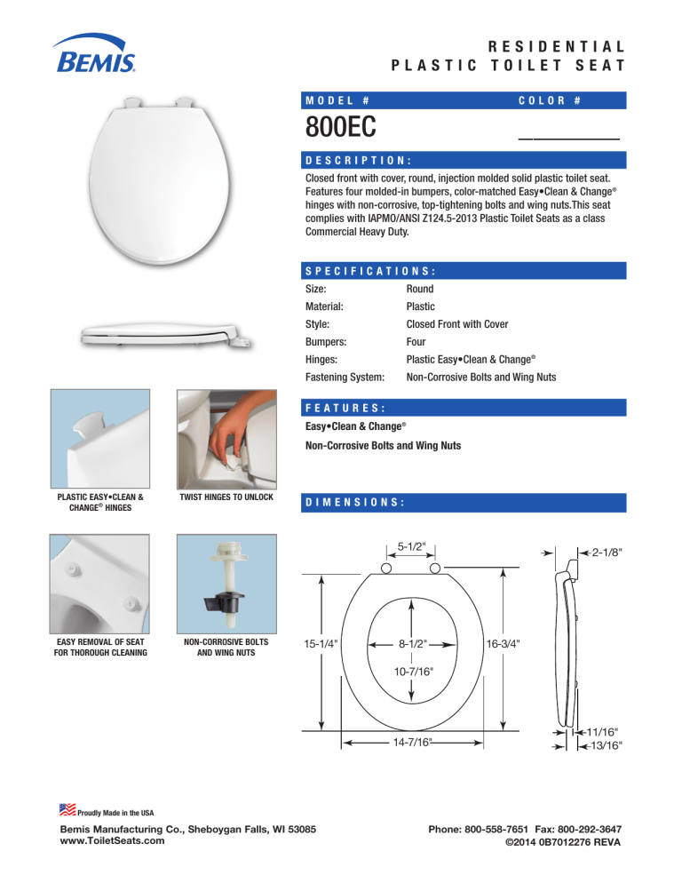 BEMIS 800EC 020 Specification BEMIS 800EC 020 Specification