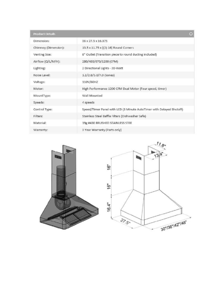 ZLINE Kitchen and Bath 9697-36 Specification ZLINE Kitchen and Bath 9697-36 Specification
