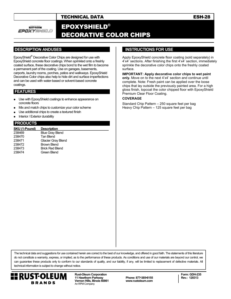 Rust-Oleum EpoxyShield 238471 Specification Rust-Oleum EpoxyShield 238471 Specification