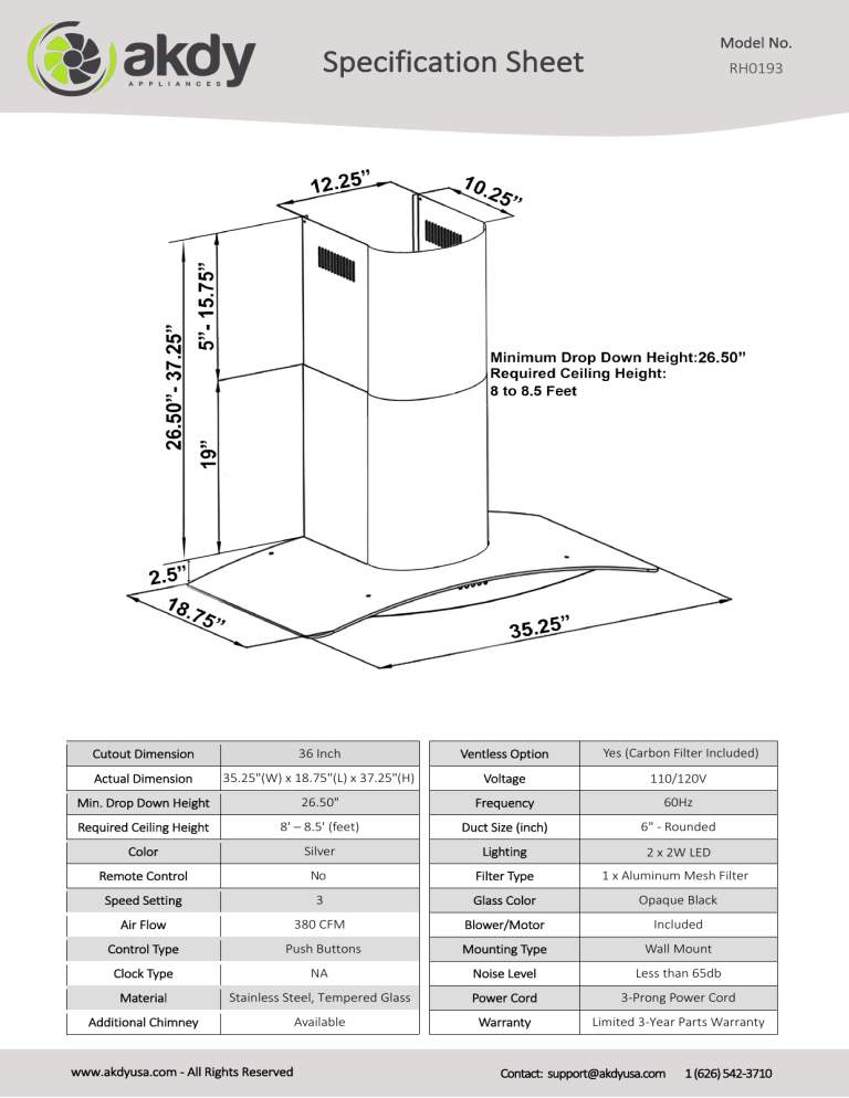 AKDY RH0193 Specification AKDY RH0193 Specification