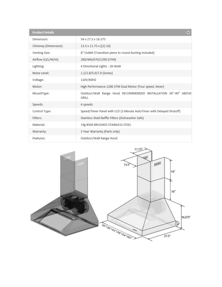 ZLINE Kitchen and Bath 697-304-54 Specification ZLINE Kitchen and Bath 697-304-54 Specification