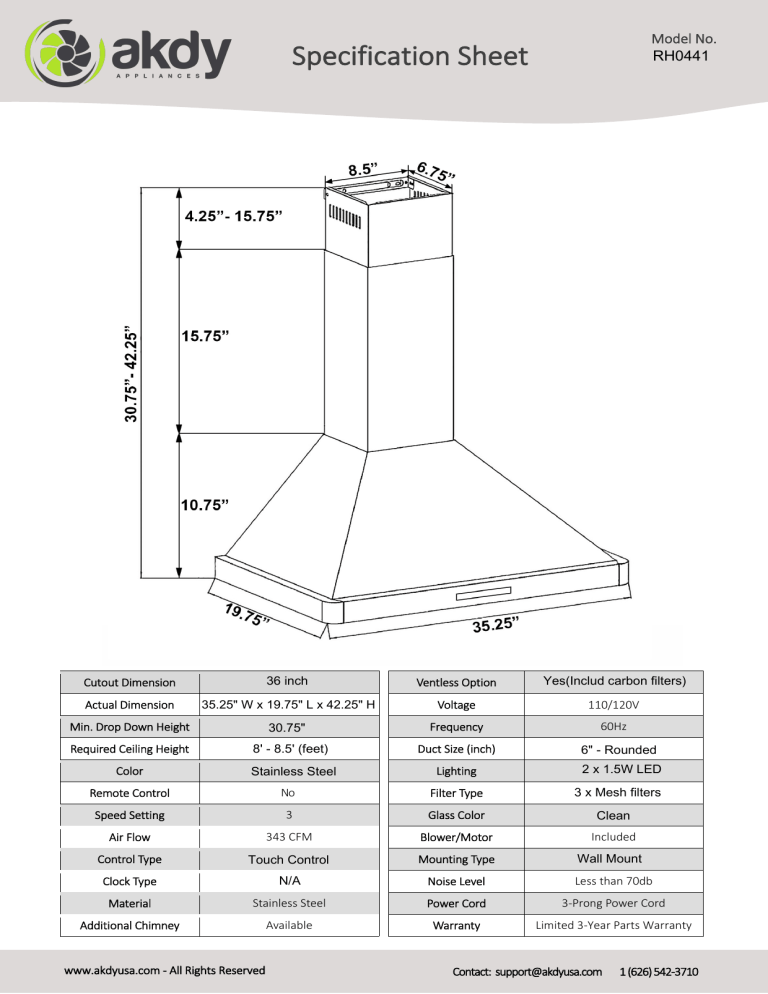 AKDY RH0441 Specification AKDY RH0441 Specification