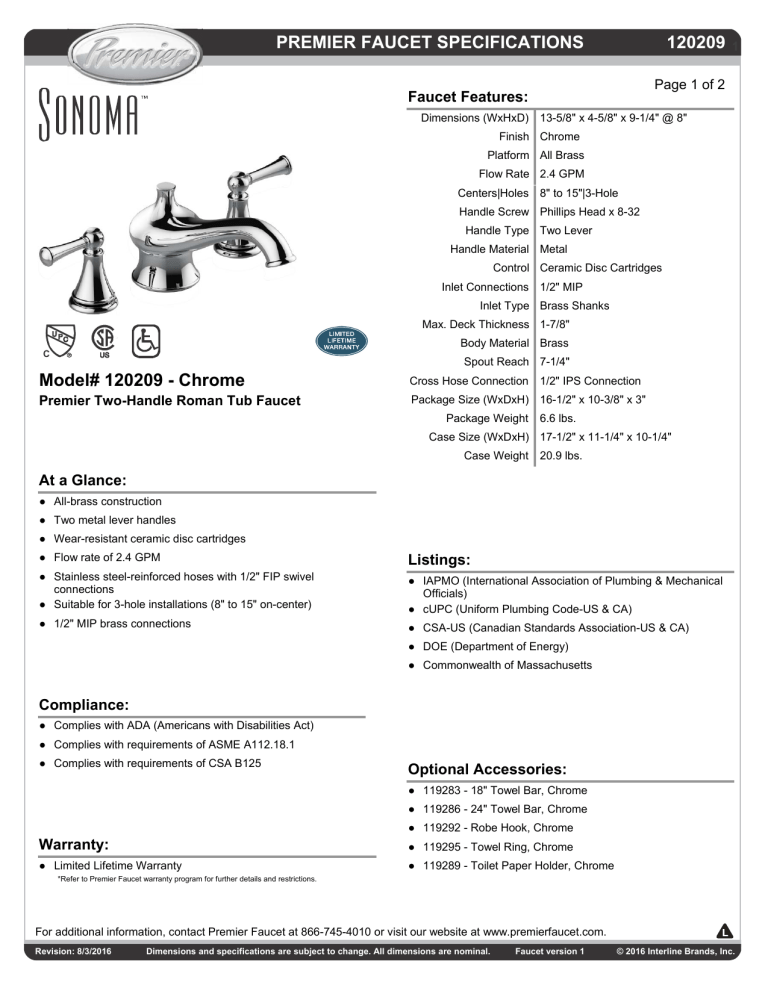 Premier FR2B5032CP Specification Premier FR2B5032CP Specification