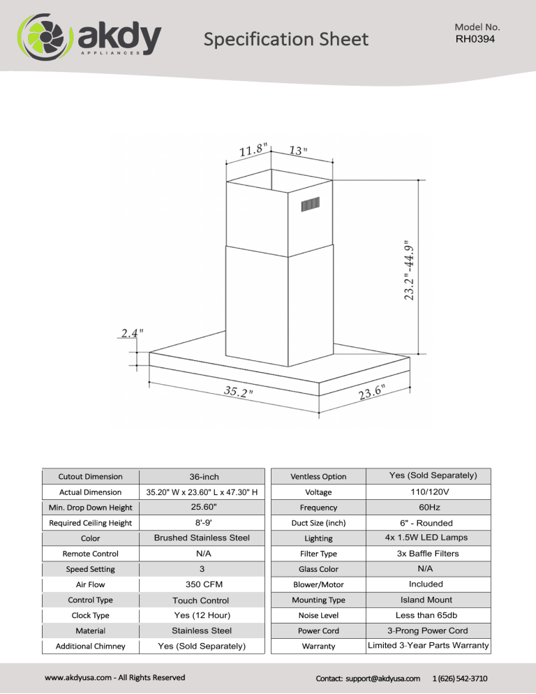 AKDY RH0394DS Specification AKDY RH0394DS Specification