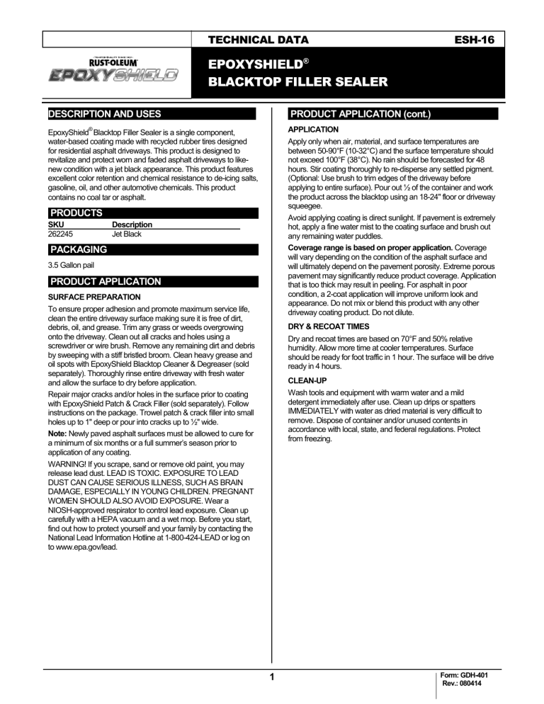 Rust-Oleum EpoxyShield 262245 User manual Rust-Oleum EpoxyShield 262245 User manual