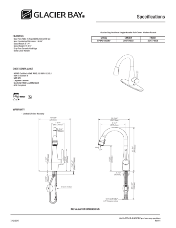 Glacier Bay FP4A0105BNV Specification Glacier Bay FP4A0105BNV Specification
