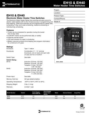 Intermatic EH40 Specification Intermatic EH40 Specification