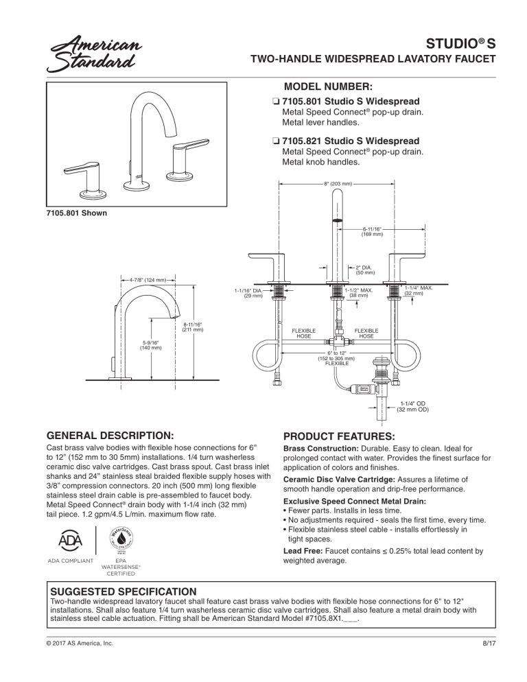American Standard 7105801.295 Specification American Standard 7105801.295 Specification