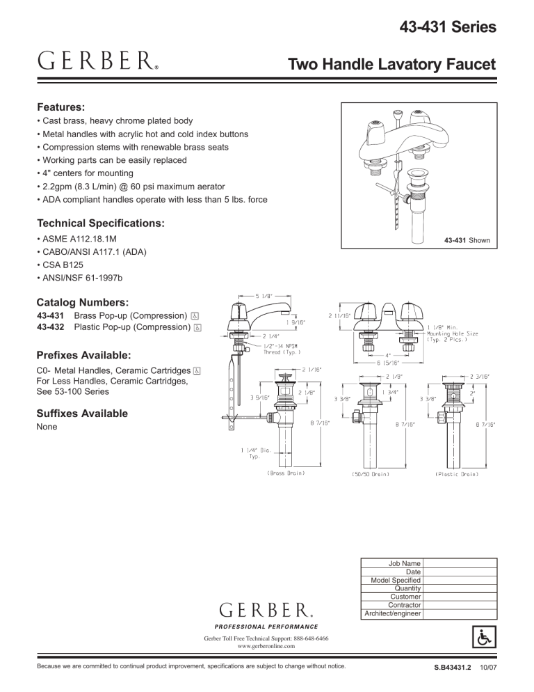 Gerber G0743431 Specification Gerber G0743431 Specification