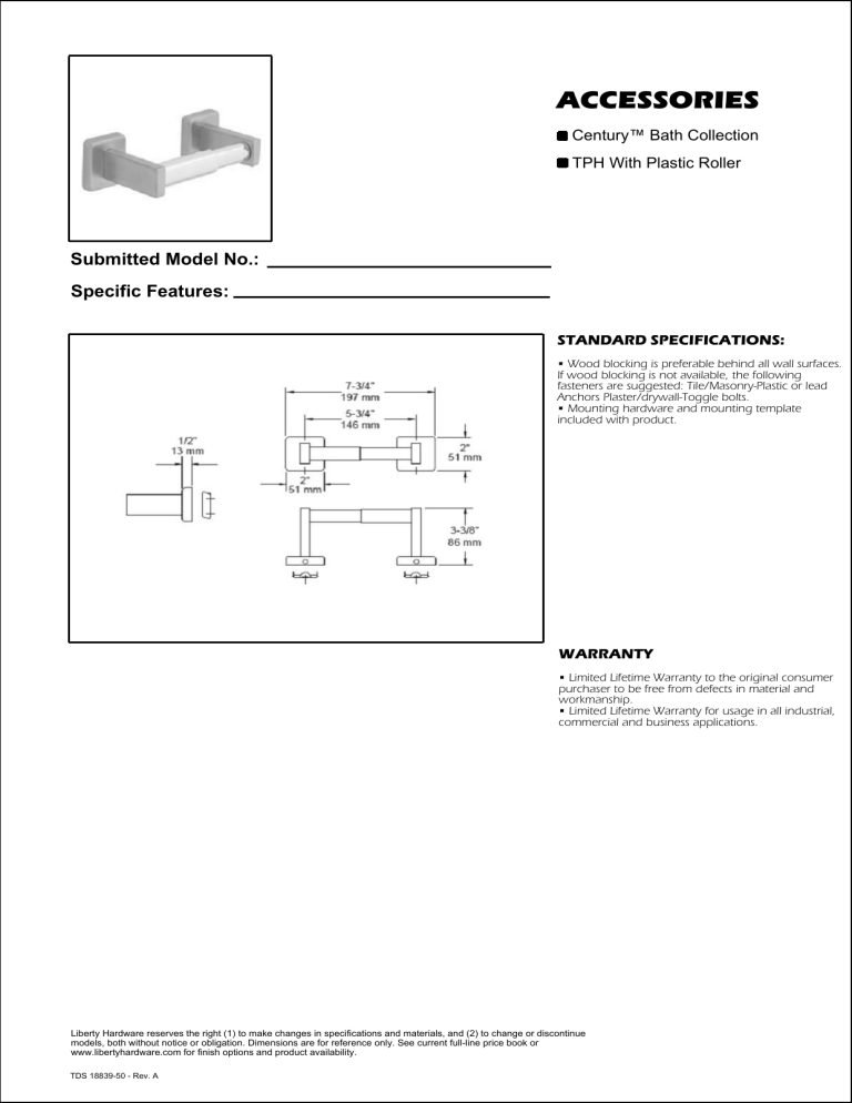 Franklin Brass 5508BSF Specification Franklin Brass 5508BSF Specification
