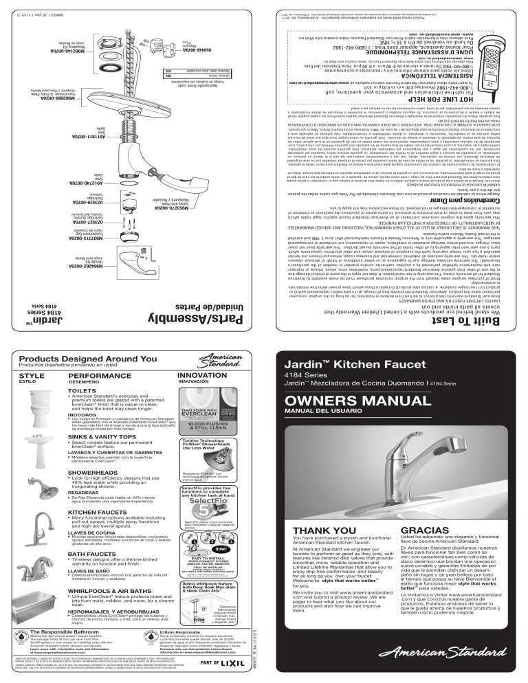 American Standard 4184SSF Installation guide American Standard 4184SSF Installation guide