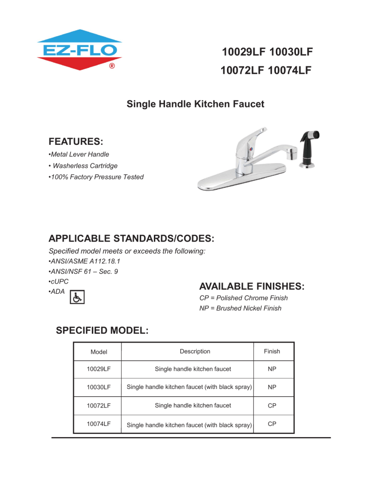 EZ-FLO 10030LF Specification EZ-FLO 10030LF Specification