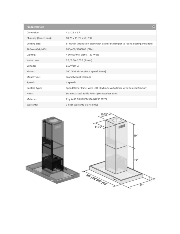 ZLINE Kitchen and Bath KE2i-42 Specification ZLINE Kitchen and Bath KE2i-42 Specification