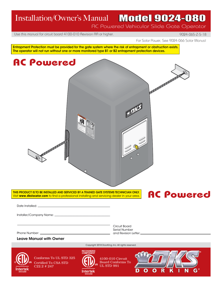 DKS 9024 115V Jan 2016 - July 2018 User manual DKS 9024 115V Jan 2016 - July 2018 User manual