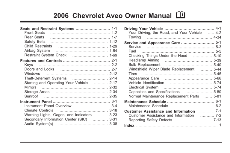 Chevrolet 2006, 2006 Aveo, AVEO 2006 Owner's manual Chevrolet 2006, 2006 Aveo, AVEO 2006 Owner's manual