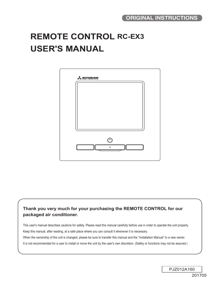 Mitsubishi Heavy Industries RC-EX3 User manual Mitsubishi Heavy Industries RC-EX3 User manual