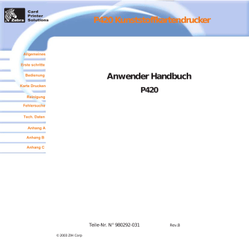 REINIGUNG. Zebra P420 | Manualzz REINIGUNG. Zebra P420 | Manualzz