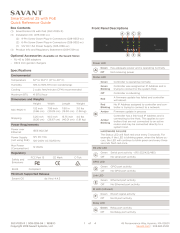 Savant SSC-P025-11 SMARTCONTROL 25 WITH POE Quick Reference Guide | Manualzz Savant SSC-P025-11 SMARTCONTROL 25 WITH POE Quick Reference Guide | Manualzz