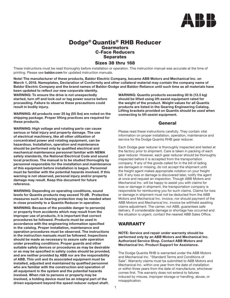 Dodge Quantis RHB Reducer Owner's manual Dodge Quantis RHB Reducer Owner's manual