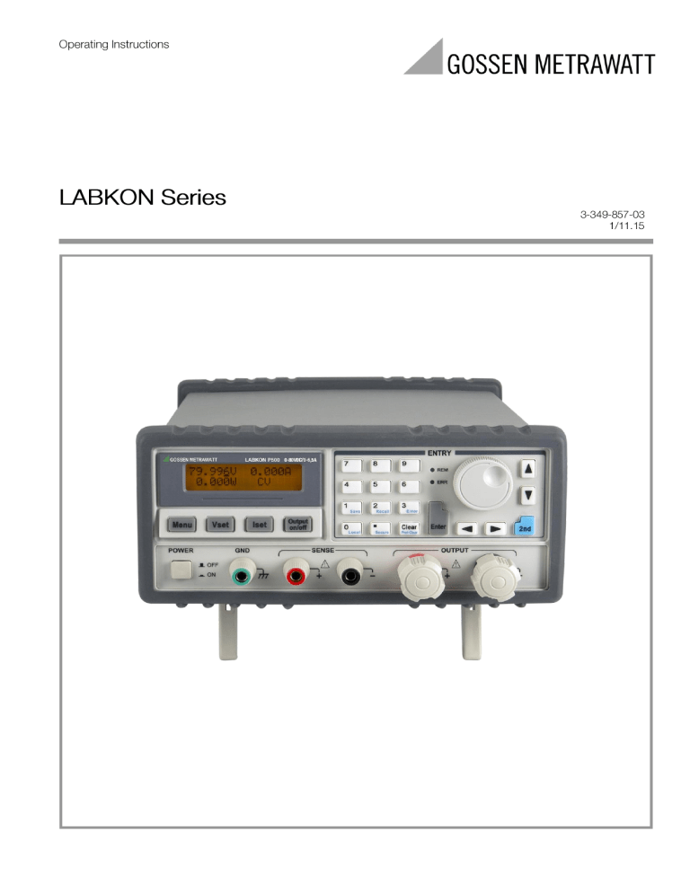 Gossen MetraWatt LABKON P500 - 800 Operating instructions Gossen MetraWatt LABKON P500 - 800 Operating instructions