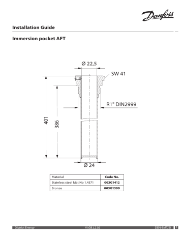 Danfoss AFT Immersion pocket Operating instructions Danfoss AFT Immersion pocket Operating instructions