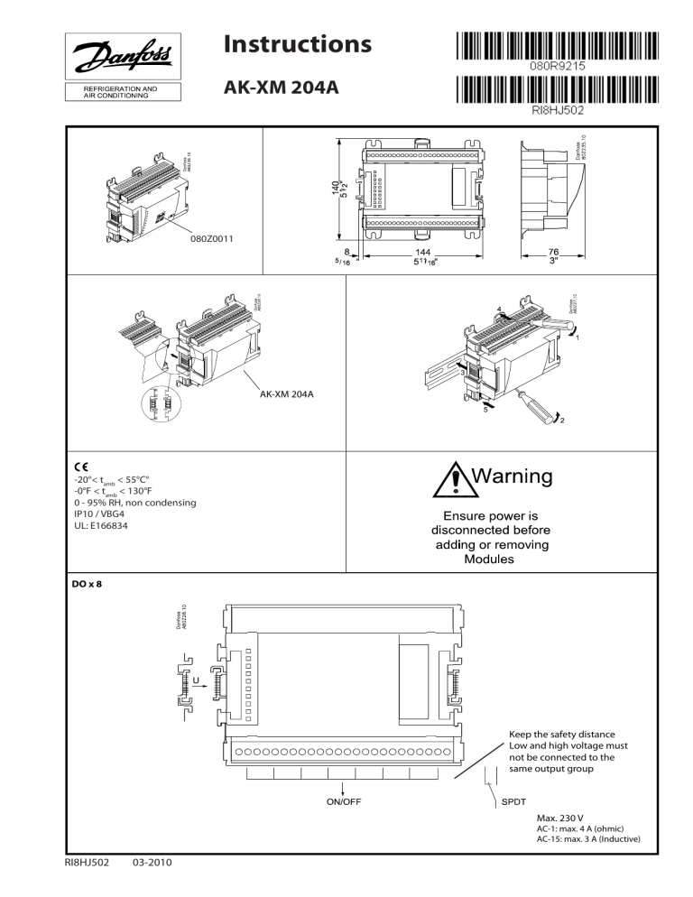 Danfoss AK-XM 204A Installation guide Danfoss AK-XM 204A Installation guide