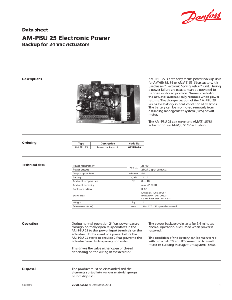 Danfoss AM-PBU 25 Datasheet Danfoss AM-PBU 25 Datasheet
