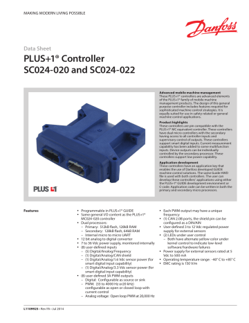 Danfoss PLUS+1® SC024-020 and SC024-022 Controller Data Sheet | Manualzz Danfoss PLUS+1® SC024-020 and SC024-022 Controller Data Sheet | Manualzz