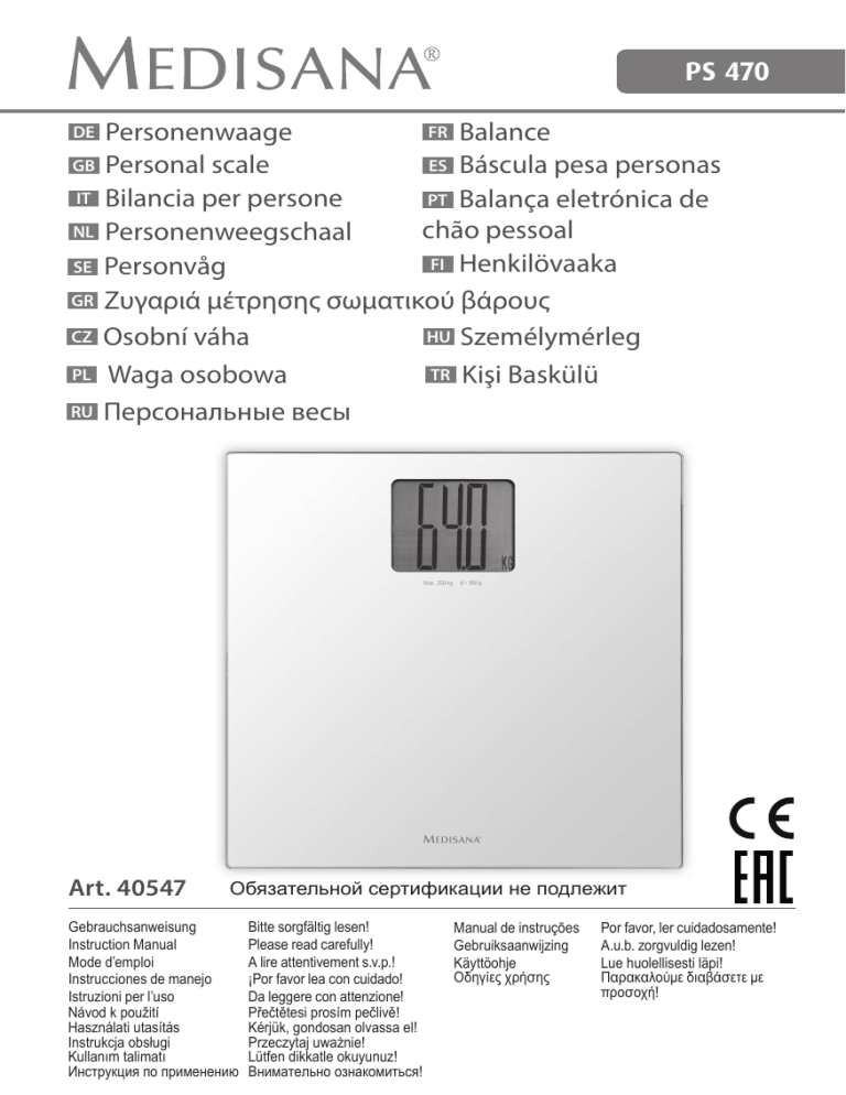Medisana PS 470 Owner's manual Medisana PS 470 Owner's manual