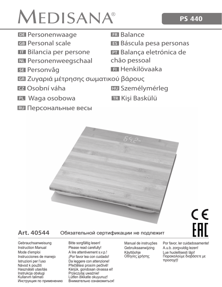 Medisana PS 440, 40544 PS440 BAMBOO Owner's manual Medisana PS 440, 40544 PS440 BAMBOO Owner's manual