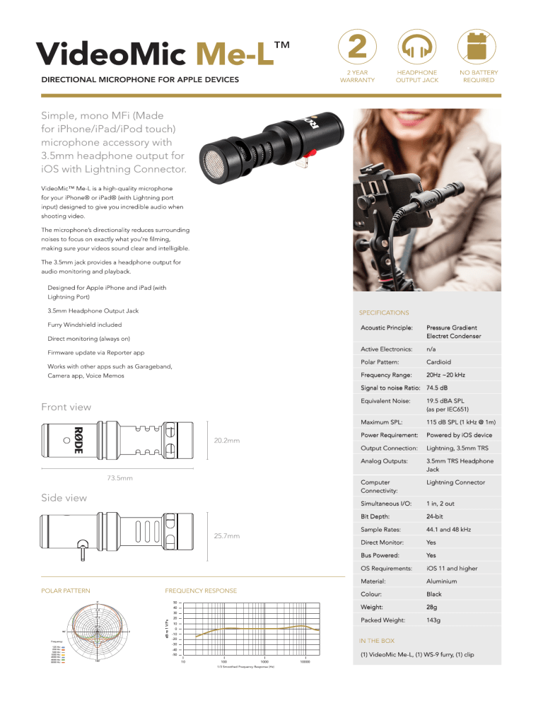RODE Microphones VideoMic Me-L Datasheet RODE Microphones VideoMic Me-L Datasheet