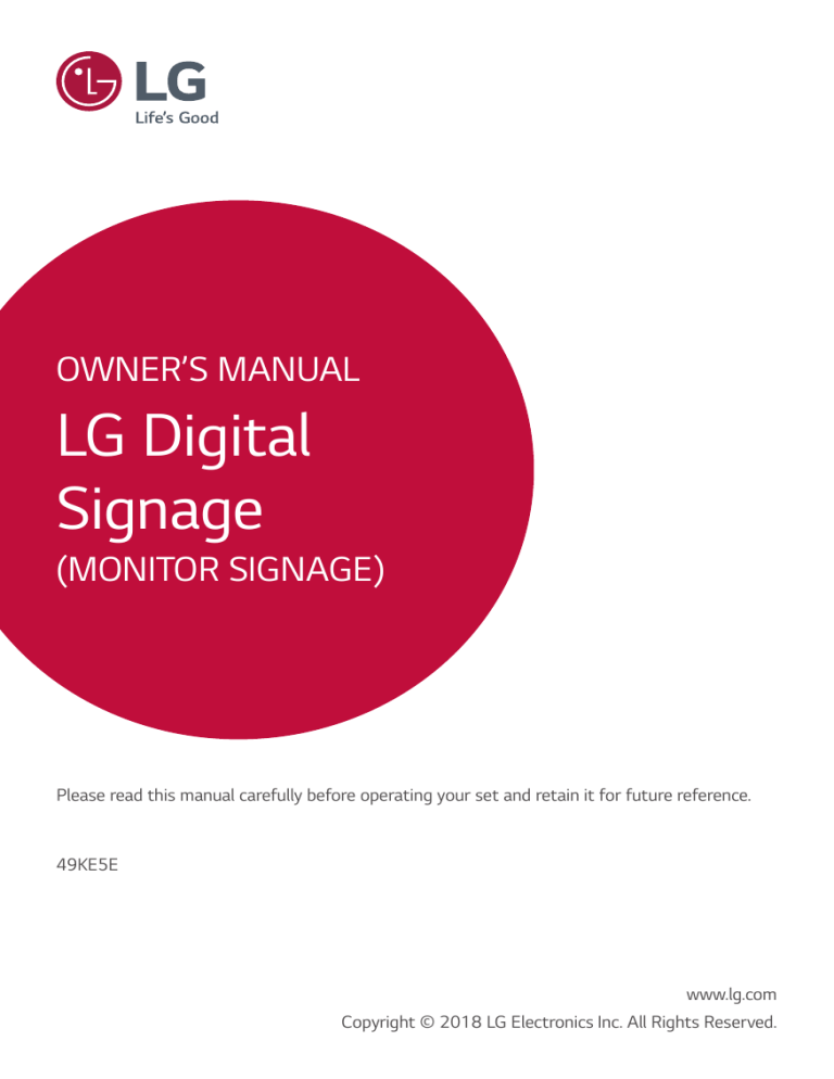 LG 49KE5E-B Owner's manual LG 49KE5E-B Owner's manual