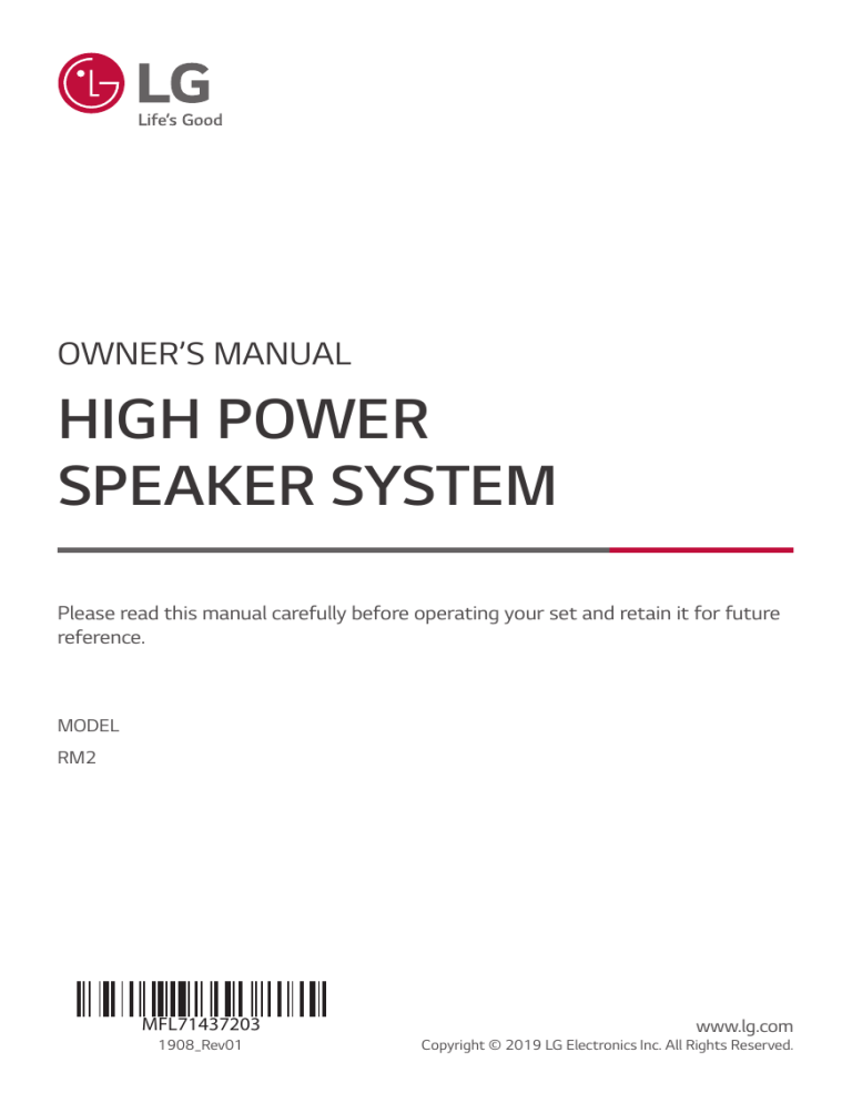 LG RM2 Owner's manual LG RM2 Owner's manual