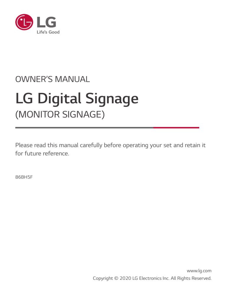 LG 86BH5F-B Owner's manual LG 86BH5F-B Owner's manual