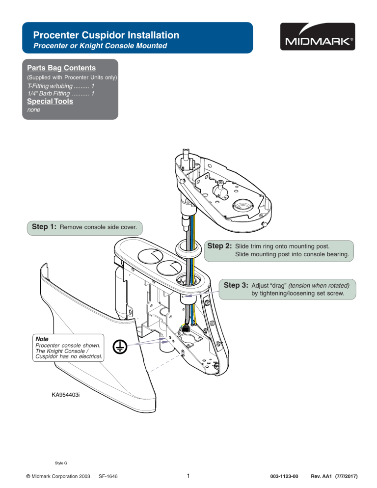 Midmark Procenter Systems, Asepsis 21® Systems, International (Whip) Delivery Installation Manual Midmark Procenter Systems, Asepsis 21® Systems, International (Whip) Delivery Installation Manual