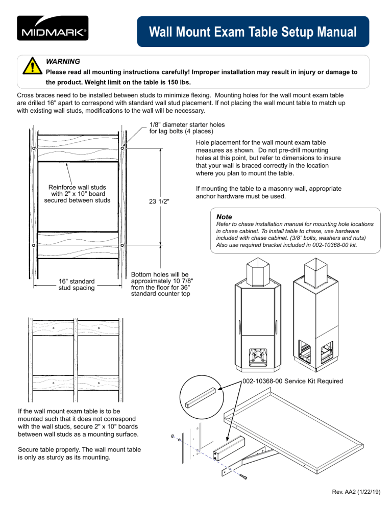 Midmark Stationary Wall Mount Exam Table Installation guide Midmark Stationary Wall Mount Exam Table Installation guide