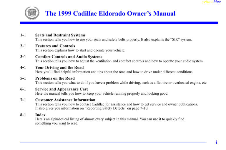 Cadillac ELDORADO 1999, 1999 Eldorado Owner's manual Cadillac ELDORADO 1999, 1999 Eldorado Owner's manual