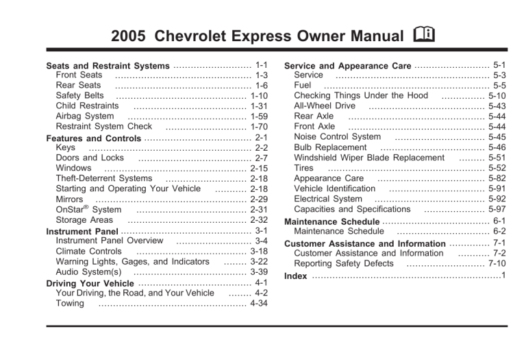 Chevrolet 2005 Express Passenger, Express Passenger 2005 Owner's manual Chevrolet 2005 Express Passenger, Express Passenger 2005 Owner's manual