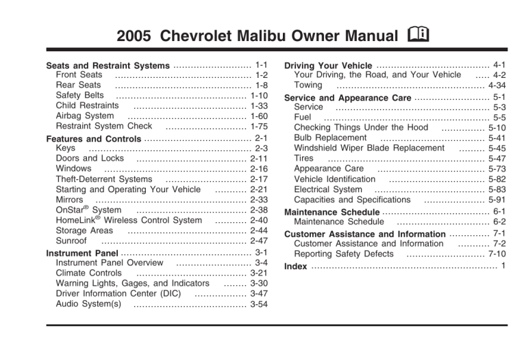 Chevrolet 2005, 2005 Malibu, 2005 Malibu Maxx Owner's manual Chevrolet 2005, 2005 Malibu, 2005 Malibu Maxx Owner's manual