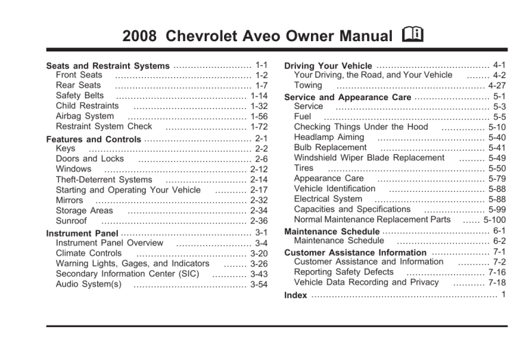 Chevrolet Aveo 2008, 2008, 2008 Aveo Owner's manual Chevrolet Aveo 2008, 2008, 2008 Aveo Owner's manual