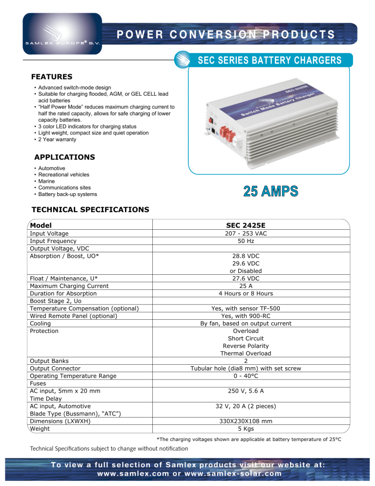 Samlexpower SEC-2425E Specification Samlexpower SEC-2425E Specification