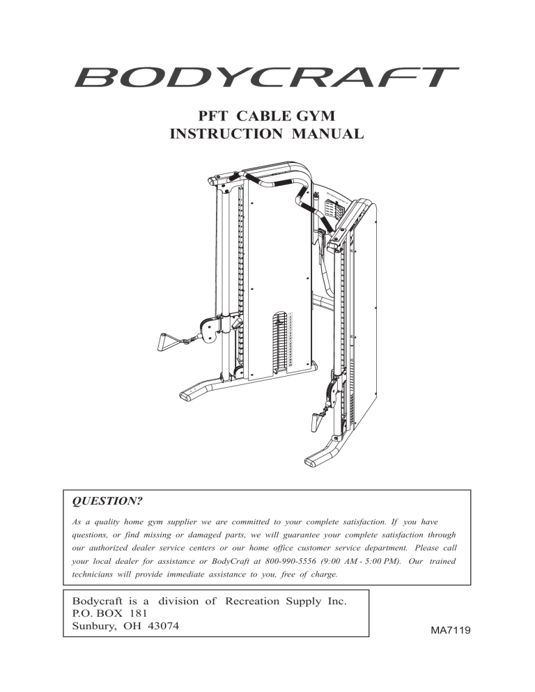 BodyCraft PFT User manual BodyCraft PFT User manual