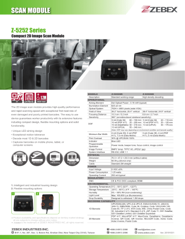 Zebex Z-5252 Series Datasheet Zebex Z-5252 Series Datasheet