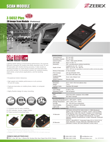 Zebex Z-5652 Plus Datasheet Zebex Z-5652 Plus Datasheet