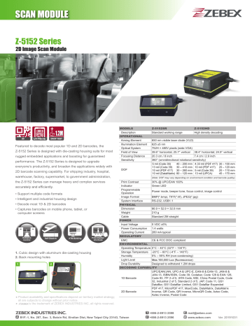 Zebex Z-5152 Series Datasheet Zebex Z-5152 Series Datasheet