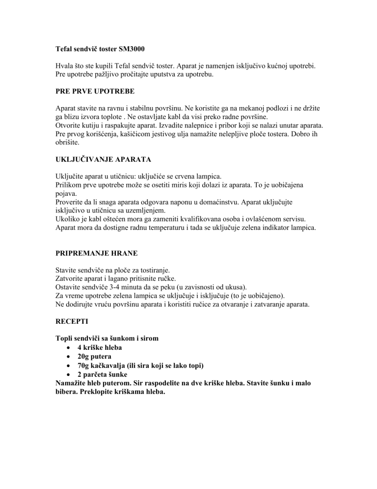 Tefal SM300072 User manual Tefal SM300072 User manual