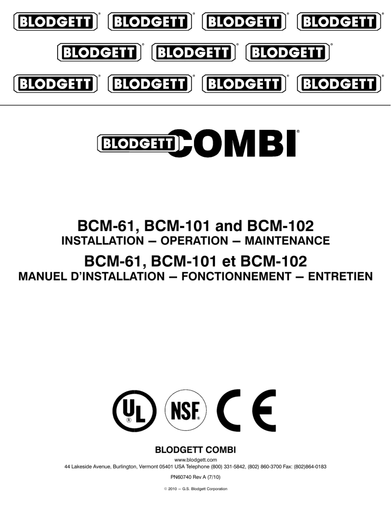 Blodgett BCM-61, BCM-102, BCM-101 Operating instructions Blodgett BCM-61, BCM-102, BCM-101 Operating instructions