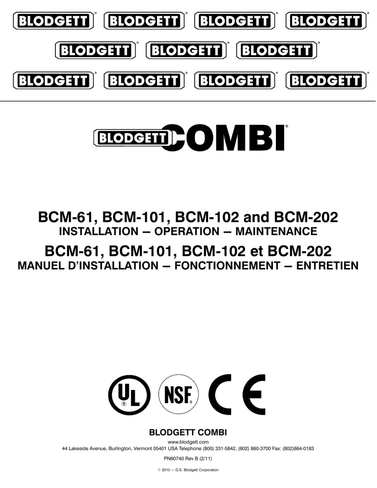 Blodgett BCM-202, BCM-61, BCM-102, BCM-101 Operating instructions Blodgett BCM-202, BCM-61, BCM-102, BCM-101 Operating instructions