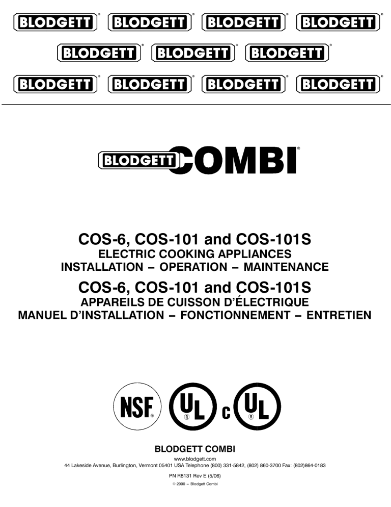 Blodgett COS-6 Operating instructions Blodgett COS-6 Operating instructions