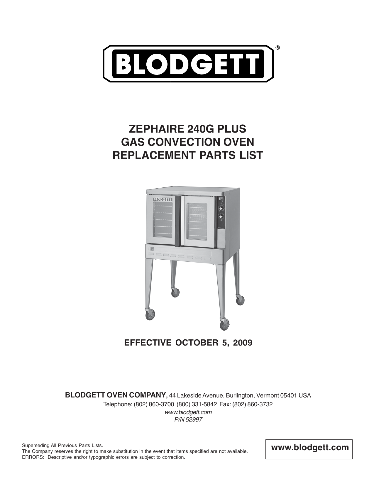 Blodgett Zephaire G Plus Part Manual Manualzz